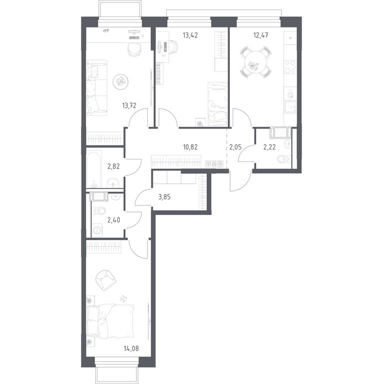 2-BD Apartment Sale, 77.85平方米 at Tomilino Park, 1-y kvartal, posyolok Zhilino-1, Lubertsy City District, Moscow Region, Russia #1 2-BD Apartment Sale, 77.85平方米 at Tomilino Park, 1-y kvartal, posyolok Zhilino-1, Lubertsy City District, Moscow Region, Russia #1