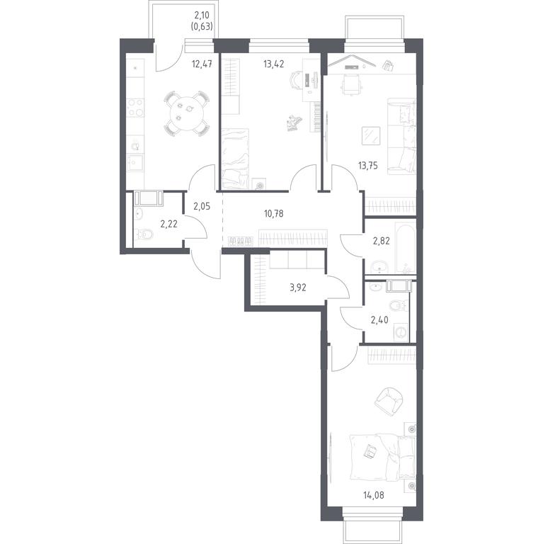 2-BD Apartment Sale, 78.54 sq. m. at Tomilino Park, 1-y kvartal, posyolok Zhilino-1, Lubertsy City District, Moscow Region, Russia #1 2-BD Apartment Sale, 78.54 sq. m. at Tomilino Park, 1-y kvartal, posyolok Zhilino-1, Lubertsy City District, Moscow Region, Russia #1