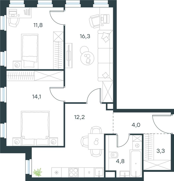 2-BD Apartment Sale, 66.5 sq. m. at Level Seligerskaya, Ilmenskiy Drive, 12, Moscow, Russia #1