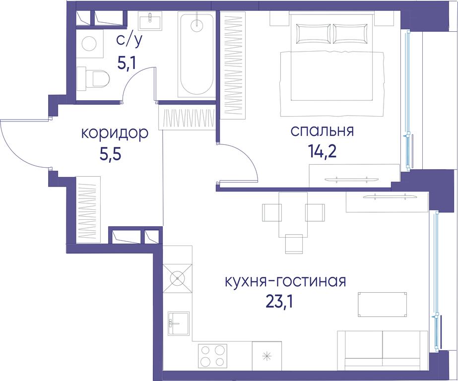 1-BD Apartment Sale, 47.9平方米 at Ostrov, Nizhnye Mnyovniki Street, 37Ас4, Moscow, Russia #1 1-BD Apartment Sale, 47.9平方米 at Ostrov, Nizhnye Mnyovniki Street, 37Ас4, Moscow, Russia #1