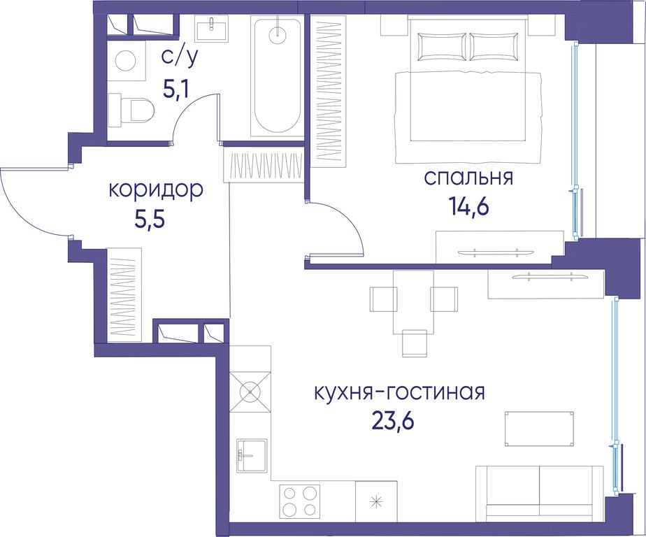 1-BD Apartment Sale, 48.8 sq. m. at Ostrov, Nizhnye Mnyovniki Street, 37Ас4, Moscow, Russia #1