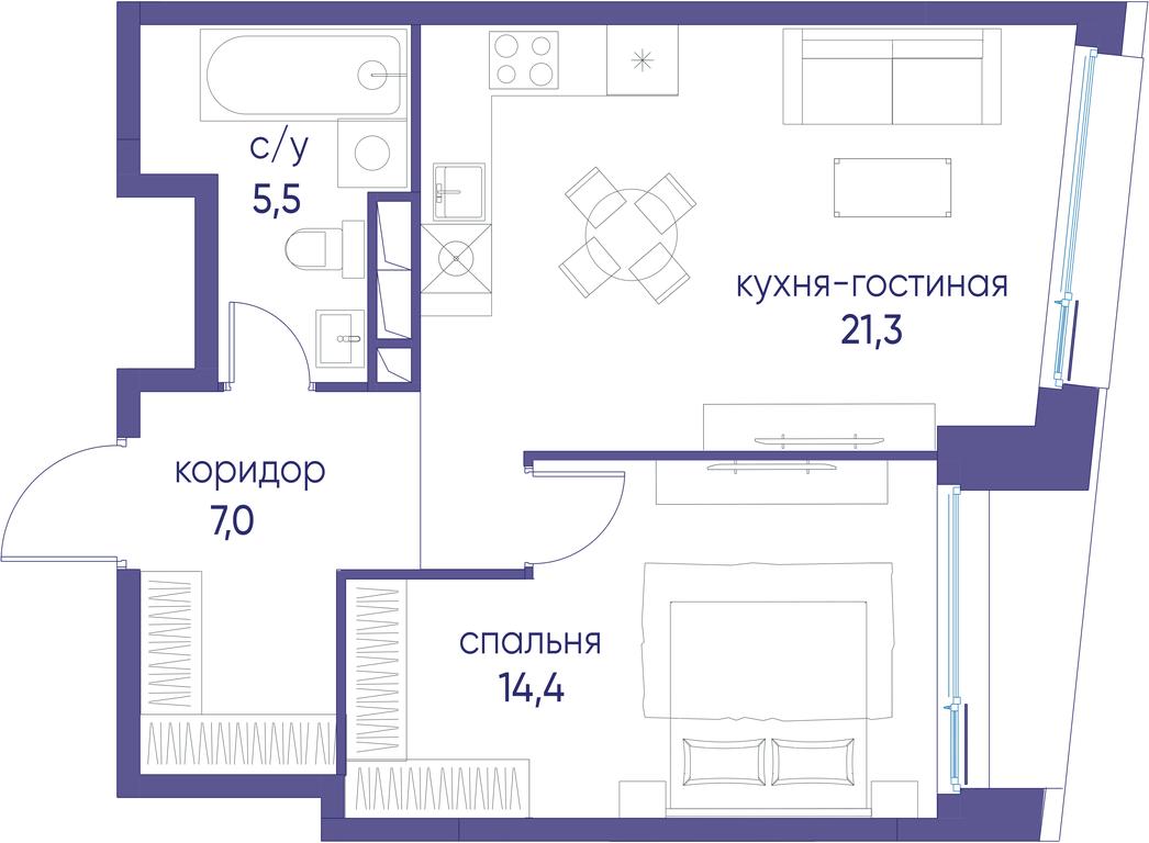1-BD Apartment Sale, 48.4 sq. m. at Ostrov, Nizhnye Mnyovniki Street, 37Ас4, Moscow, Russia #1 1-BD Apartment Sale, 48.4 sq. m. at Ostrov, Nizhnye Mnyovniki Street, 37Ас4, Moscow, Russia #1