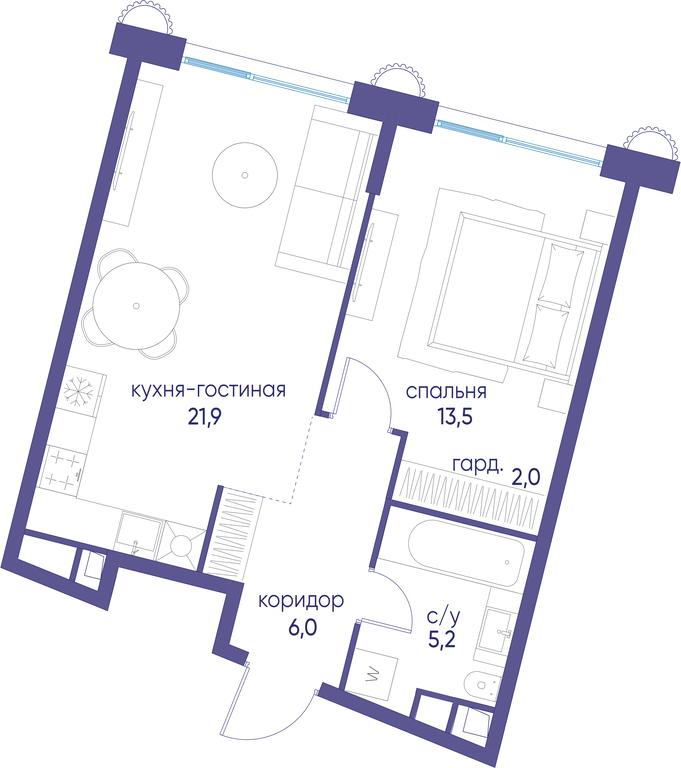 1-BD Apartment Sale, 48.6 sq. m. at Ostrov, Nizhnye Mnyovniki Street, 37Ас4, Moscow, Russia #1
