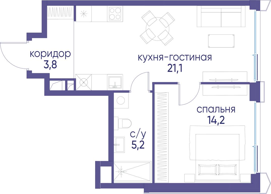 1-BD Apartment Sale, 44.3 sq. m. at Ostrov, Nizhnye Mnyovniki Street, 37Ас4, Moscow, Russia #1 1-BD Apartment Sale, 44.3 sq. m. at Ostrov, Nizhnye Mnyovniki Street, 37Ас4, Moscow, Russia #1