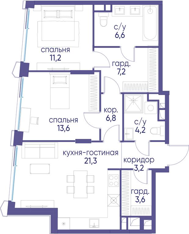 2-BD Apartment Sale, 73.9 sq. m. at Ostrov, Nizhnye Mnyovniki Street, 37Ас4, Moscow, Russia #1 2-BD Apartment Sale, 73.9 sq. m. at Ostrov, Nizhnye Mnyovniki Street, 37Ас4, Moscow, Russia #1