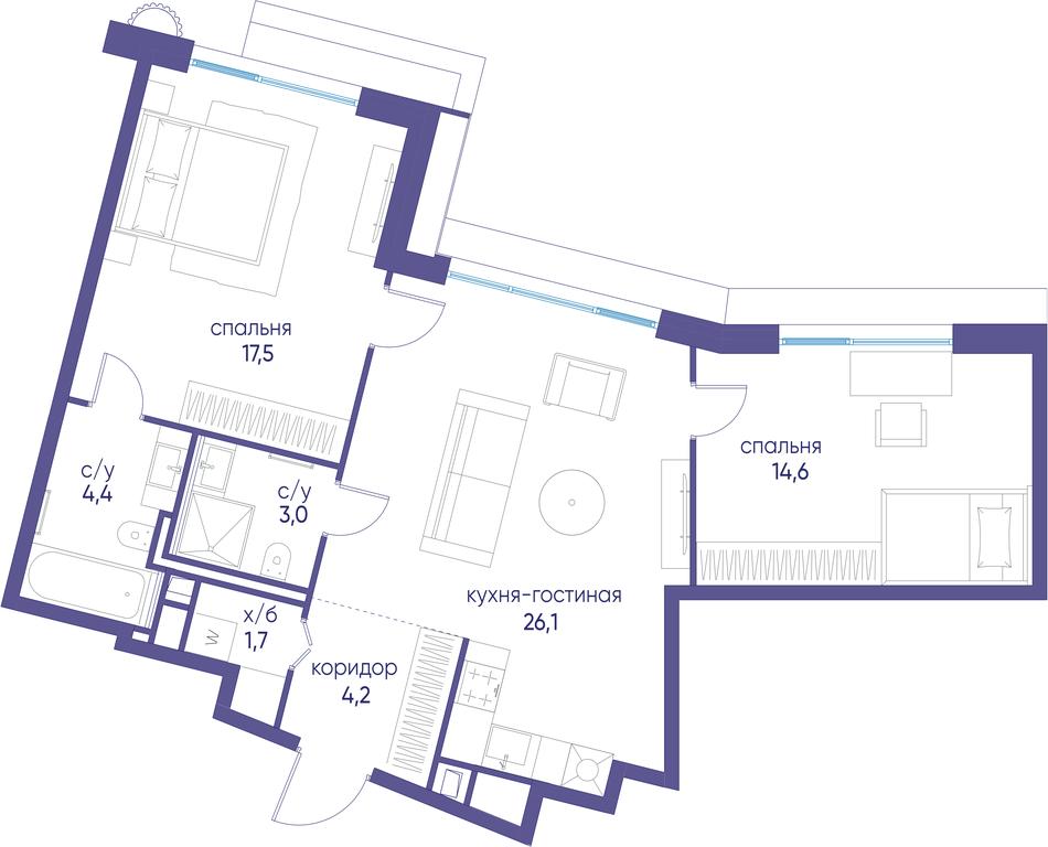 2-BD Apartment Sale, 71.6平方米 at Ostrov, Nizhnye Mnyovniki Street, 37Ас4, Moscow, Russia #1 2-BD Apartment Sale, 71.6平方米 at Ostrov, Nizhnye Mnyovniki Street, 37Ас4, Moscow, Russia #1