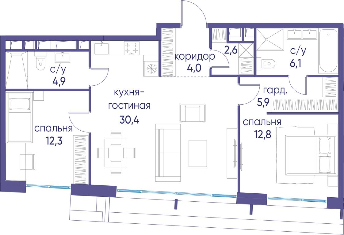 2-BD Apartment Sale, 79 sq. m. at Ostrov, Nizhnye Mnyovniki Street, 37Ас4, Moscow, Russia #1 2-BD Apartment Sale, 79 sq. m. at Ostrov, Nizhnye Mnyovniki Street, 37Ас4, Moscow, Russia #1