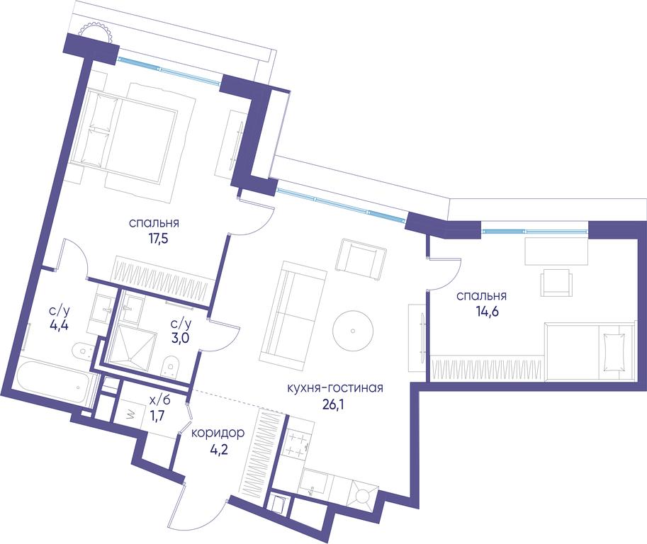 2-BD Apartment Sale, 71.6 sq. m. at Ostrov, Nizhnye Mnyovniki Street, 37Ас4, Moscow, Russia #1 2-BD Apartment Sale, 71.6 sq. m. at Ostrov, Nizhnye Mnyovniki Street, 37Ас4, Moscow, Russia #1