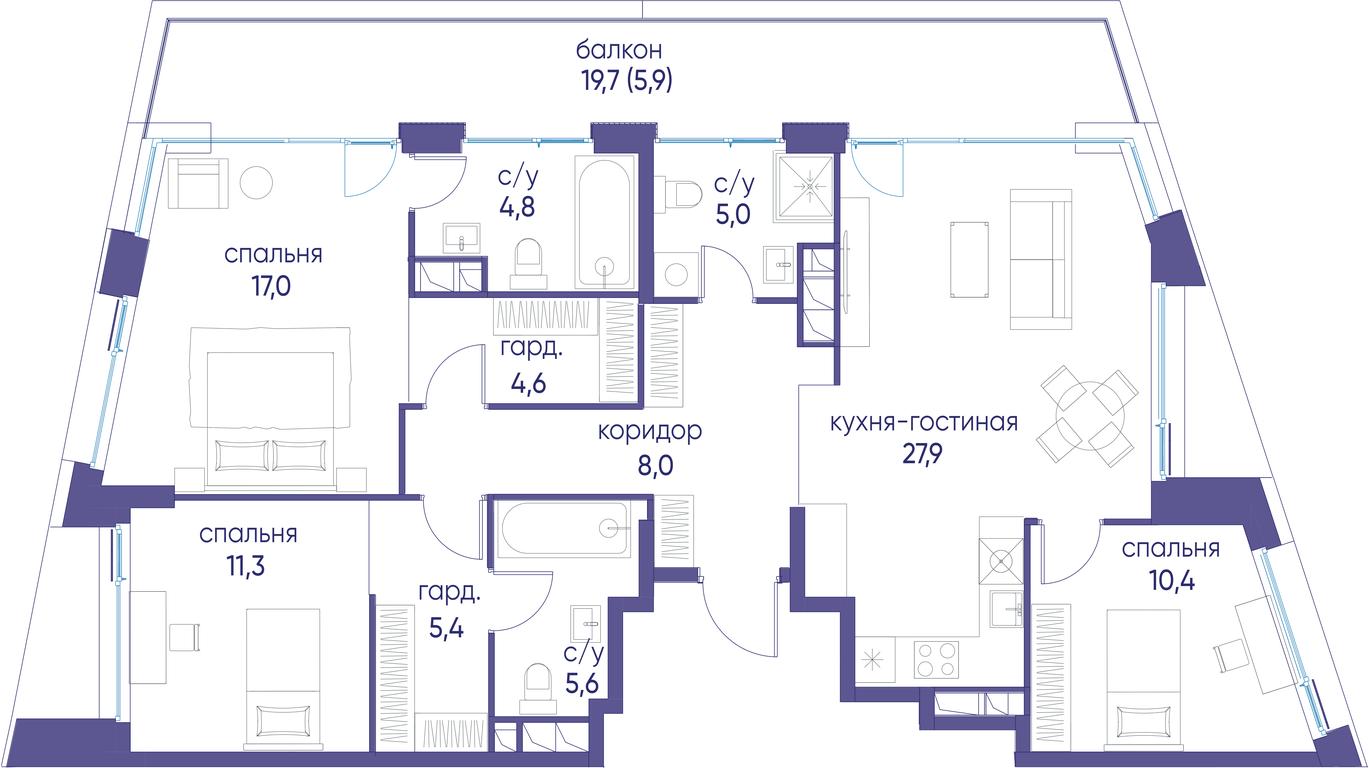 3-BD Apartment Sale, 110.2 sq. m. at Ostrov, Nizhnye Mnyovniki Street, 37Ас4, Moscow, Russia #1