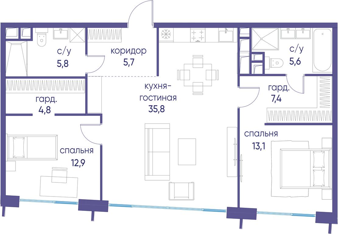 2-BD Apartment Sale, 91.2平方米 at Ostrov, Nizhnye Mnyovniki Street, 37Ас4, Moscow, Russia #1 2-BD Apartment Sale, 91.2平方米 at Ostrov, Nizhnye Mnyovniki Street, 37Ас4, Moscow, Russia #1
