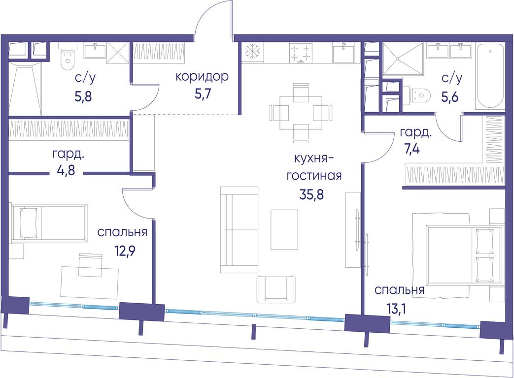 2-BD Apartment Sale, 91.2 sq. m. at Ostrov, Nizhnye Mnyovniki Street, 37Ас4, Moscow, Russia #1 2-BD Apartment Sale, 91.2 sq. m. at Ostrov, Nizhnye Mnyovniki Street, 37Ас4, Moscow, Russia #1