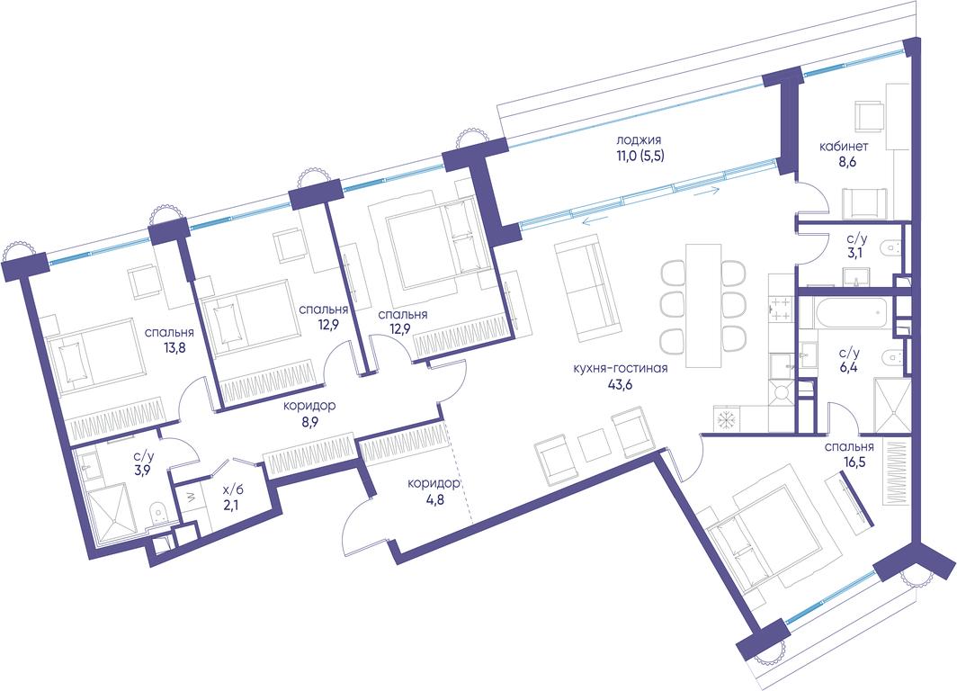 5-BD Apartment Sale, 142 sq. m. at Ostrov, Nizhnye Mnyovniki Street, 37Ас4, Moscow, Russia #1