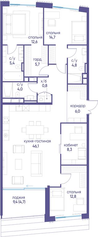 4-BD Apartment Sale, 125.9 sq. m. at Ostrov, Nizhnye Mnyovniki Street, 37Ас4, Moscow, Russia #1