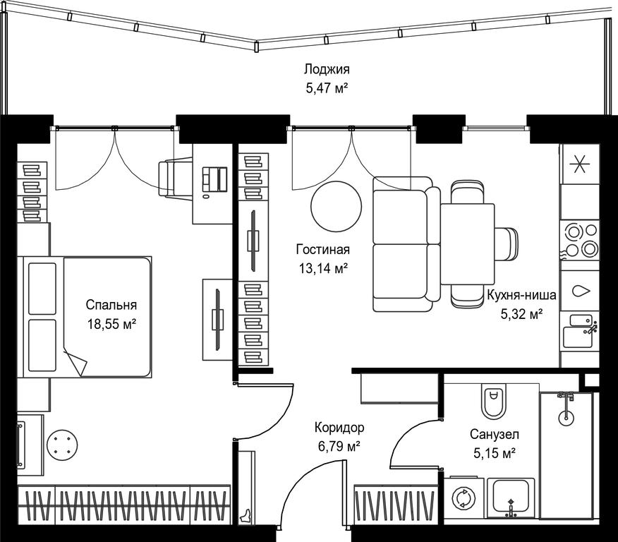 1-BD Apartment Sale, 54.42 sq. m. at Seliger City, Ilmenskiy Drive, 14к3, Moscow, Russia #2