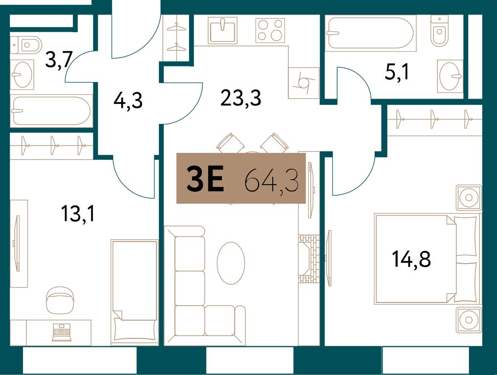 2-BD Apartment Sale, 64.3 sq. m. at Nastoiashchee, Vinnitskaya Street, 8к3, Moscow, Russia #2