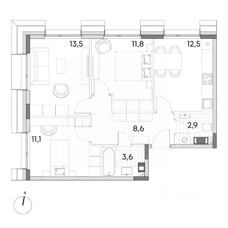 1-BD Apartment Sale, 50.9 sq. m. at Wellbe (Vellbi), Aleksandrovka Street, Zelenograd, Moscow, Russia #1