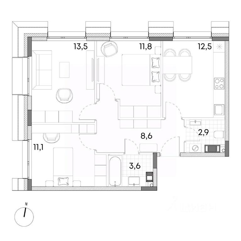 2-BD Apartment Sale, 64 sq. m. at Wellbe (Vellbi), Aleksandrovka Street, Zelenograd, Moscow, Russia #1