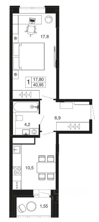 Apartment Sale, 40.95 sq. m. at Vremena goda, Proletarskaya ulitsa, Aprelevka, Naro-Fominskiy City District, Moscow Region, Russia #1