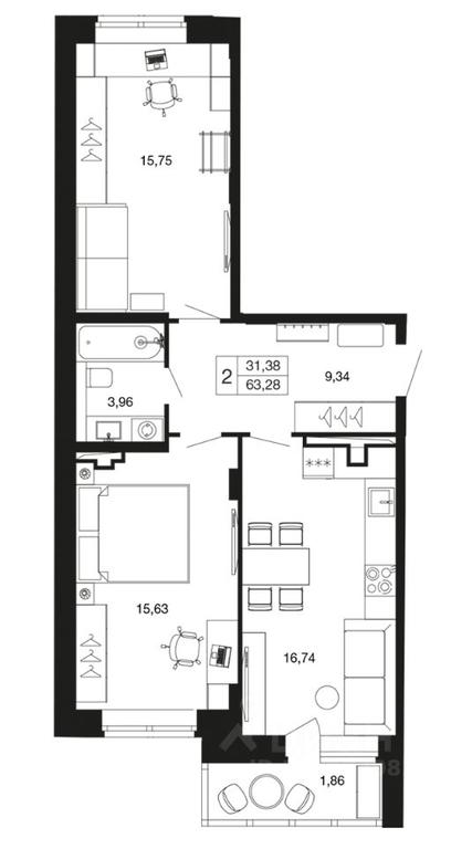 1-BD Apartment Sale, 63.28 sq. m. at Vremena goda, Proletarskaya ulitsa, Aprelevka, Naro-Fominskiy City District, Moscow Region, Russia #1