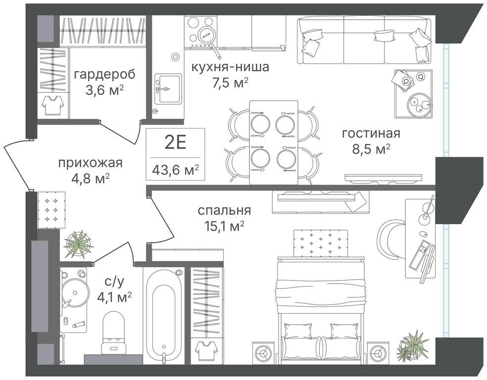 1-BD Apartment Sale, 43.6 sq. m. at Petrovskiy Park II, Stary Petrovsko-Razumovsky Drive, 1/23, Moscow, Russia #1