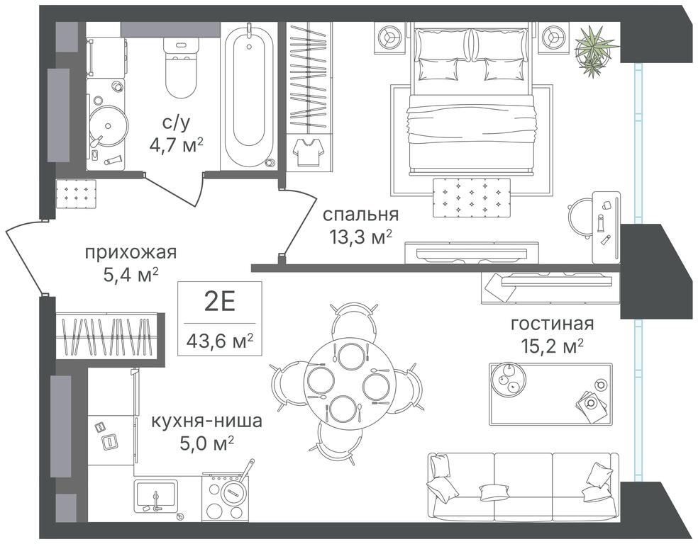 1-BD Apartment Sale, 43.6平方米 at Petrovskiy Park II, Stary Petrovsko-Razumovsky Drive, 1/23, Moscow, Russia #1