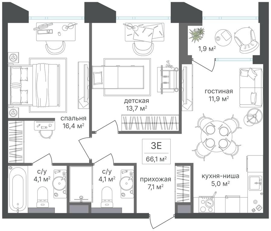 2-BD Apartment Sale, 64.2平方米 at Petrovskiy Park II, Stary Petrovsko-Razumovsky Drive, 1/23, Moscow, Russia #1