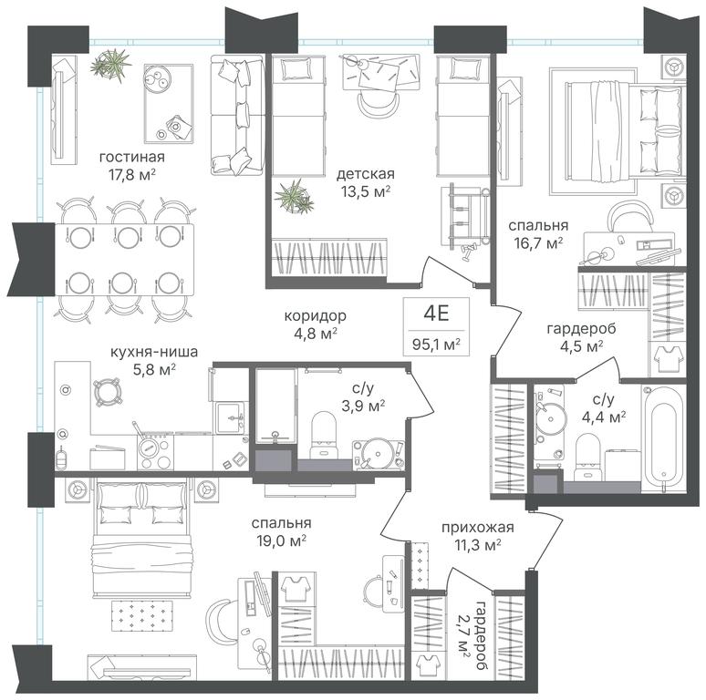 3-BD Apartment Sale, 95.1 sq. m. at Petrovskiy Park II, Stary Petrovsko-Razumovsky Drive, 1/23, Moscow, Russia #1