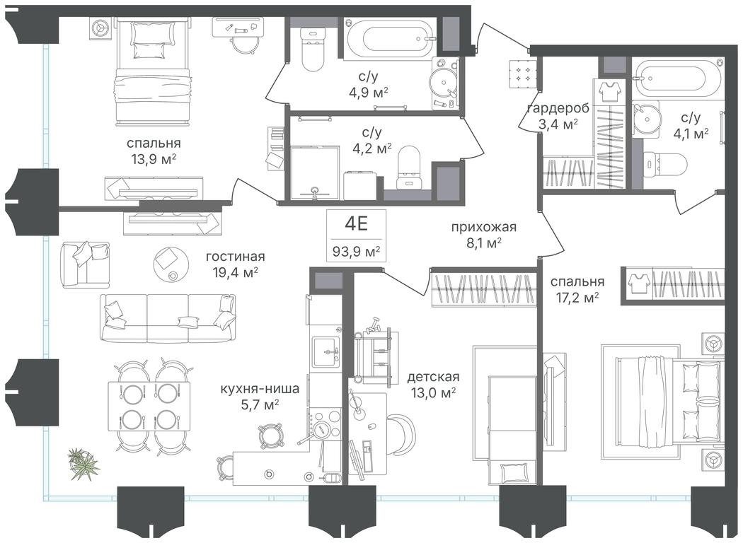 3-BD Apartment Sale, 93.9 sq. m. at Petrovskiy Park II, Stary Petrovsko-Razumovsky Drive, 1/23, Moscow, Russia #1