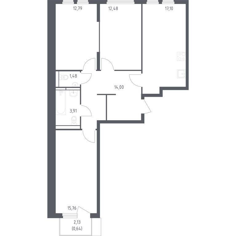 2-BD Apartment Sale, 78.16 sq. m. at Ostafevo, Ostafyevskoe Highway, 12к1, Ryazanovskoe Settlement, Moscow, Russia #1