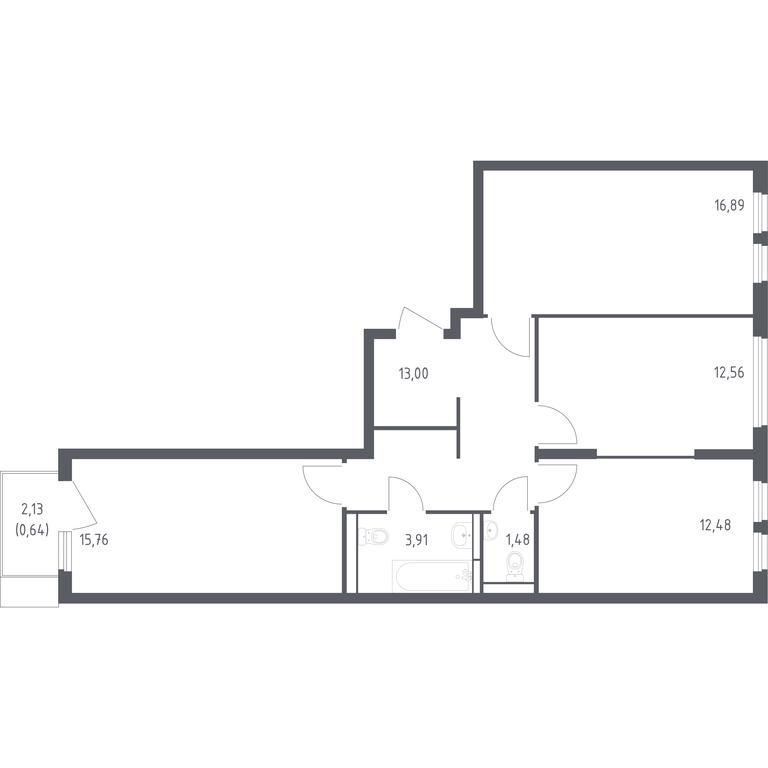 2-BD Apartment Sale, 76.72 sq. m. at Ostafevo, Ostafyevskoe Highway, 12к1, Ryazanovskoe Settlement, Moscow, Russia #1