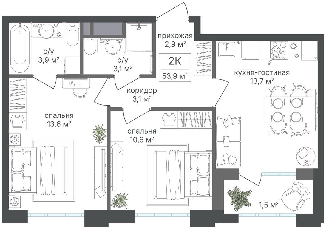 2-BD Apartment Sale, 52.4平方米 at Mikhalkovskiy, Mikhalkovskaya Street, 48, Moscow, Russia #1 2-BD Apartment Sale, 52.4平方米 at Mikhalkovskiy, Mikhalkovskaya Street, 48, Moscow, Russia #1
