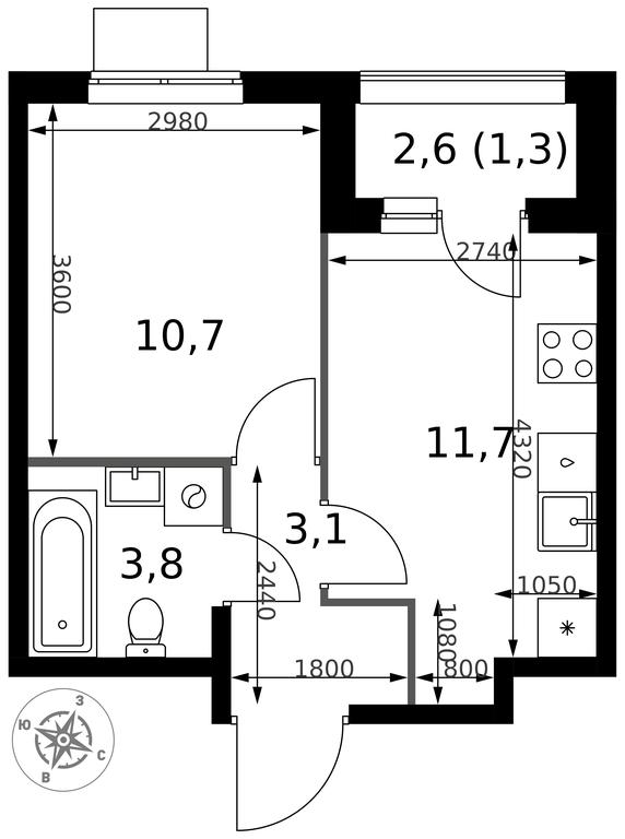 1-BD Apartment Sale, 30.6平方米 at 1 Izmajlovskij, Montazhnaya Street, 8с13, Moscow, Russia #2 1-BD Apartment Sale, 30.6平方米 at 1 Izmajlovskij, Montazhnaya Street, 8с13, Moscow, Russia #2