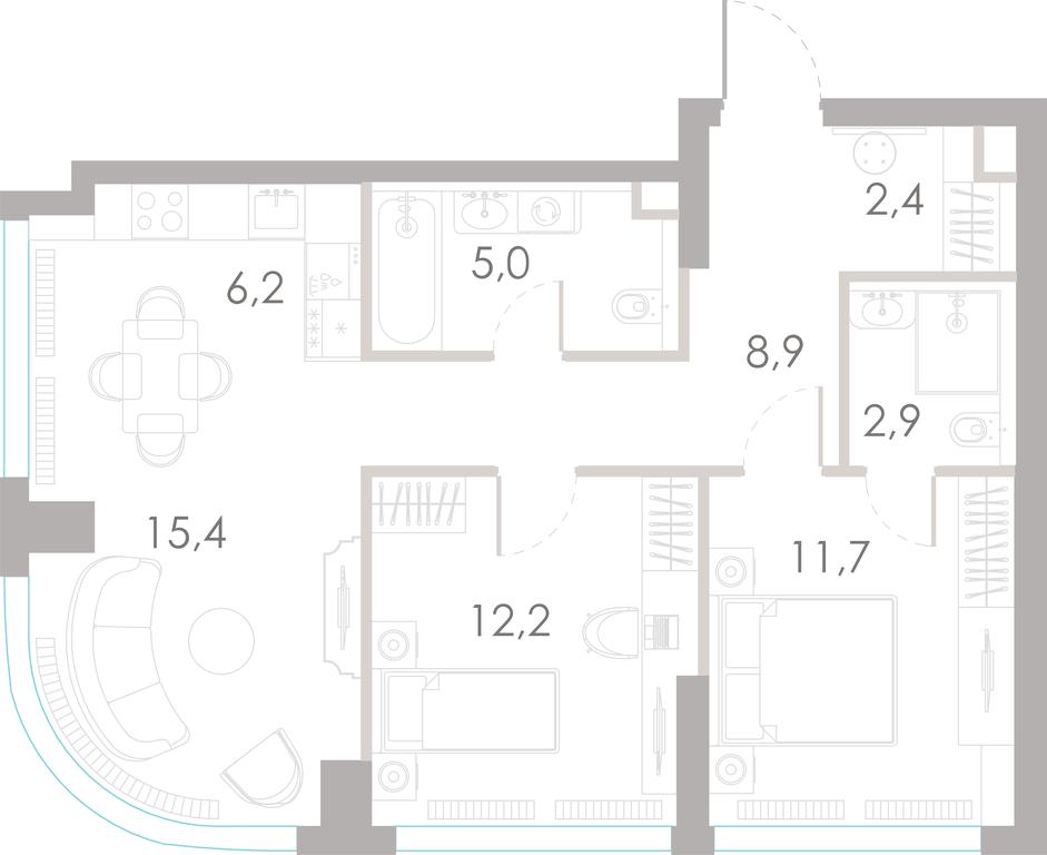 2-BD Apartment Sale, 64.7平方米 at River Park Towers, Kutuzovsky Drive, 16с1, Moscow, Russia #1 2-BD Apartment Sale, 64.7平方米 at River Park Towers, Kutuzovsky Drive, 16с1, Moscow, Russia #1