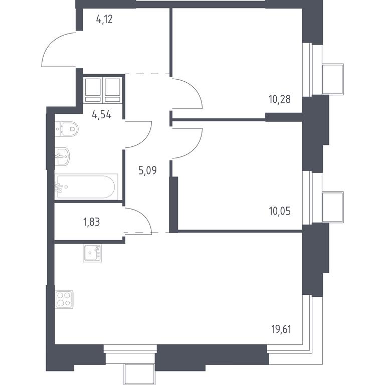 1-BD Apartment Sale, 55.96 sq. m. at Troparevo Park, Kiyevskoye shosse, 21-y kilometr, 3с4, Mosrentgen Settlement, Moscow, Russia #1