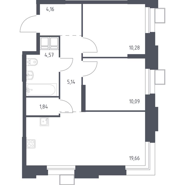 1-BD Apartment Sale, 55.96 sq. m. at Troparevo Park, Kiyevskoye shosse, 21-y kilometr, 3с4, Mosrentgen Settlement, Moscow, Russia #1