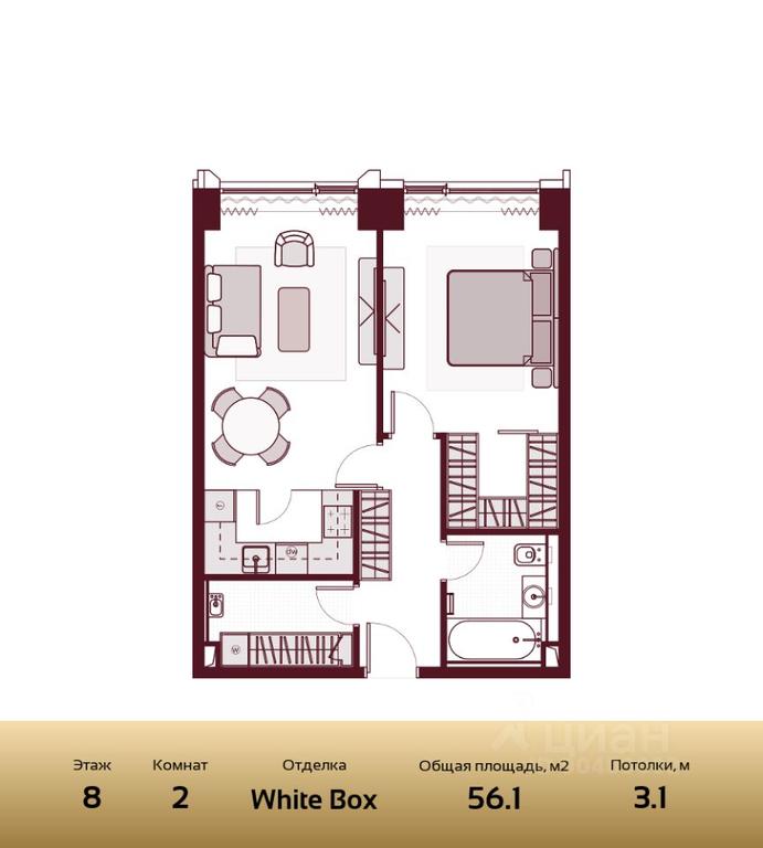 1-BD Apartment Sale, 56.1 sq. m. at Prime Park, Leningradskiy Avenue, 37, Moscow, Russia #1
