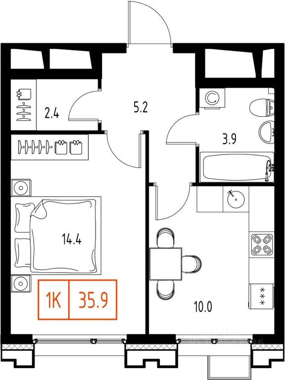 Apartment Sale, 35.9平方米 at Skolkovo ONE, Zarechnaya ulitsa, rabochiy posyolok Zarechye, Odintsovskiy Urban District, Moscow Region, Russia #1