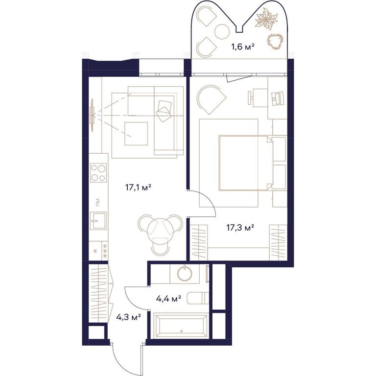 1-BD Apartment Sale, 44.7平方米 at Soyuz, Selskokhozyaystvennaya Street, Moscow, Russia #1 1-BD Apartment Sale, 44.7平方米 at Soyuz, Selskokhozyaystvennaya Street, Moscow, Russia #1