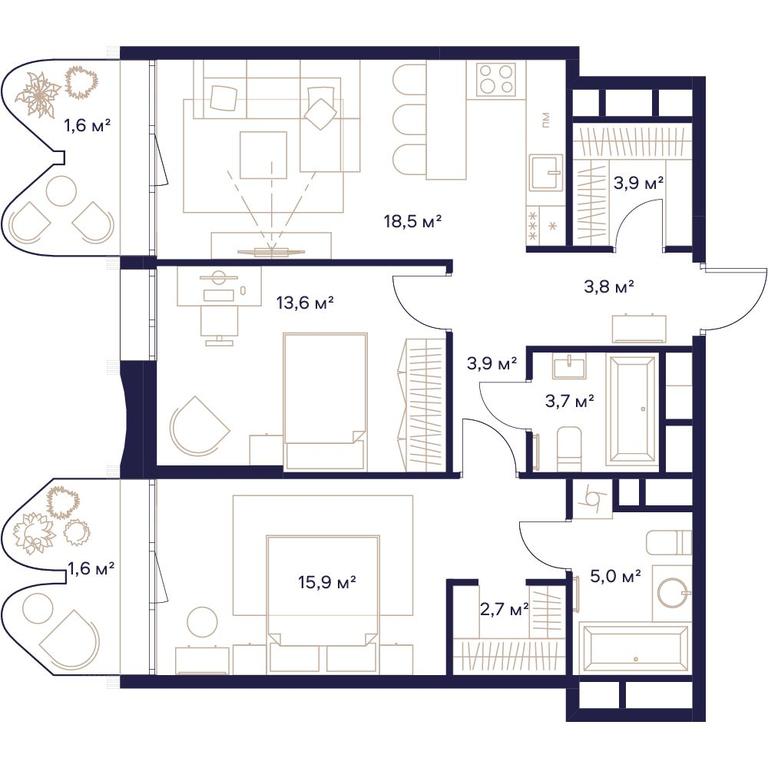 2-BD Apartment Sale, 74.2平方米 at Soyuz, Selskokhozyaystvennaya Street, Moscow, Russia #1 2-BD Apartment Sale, 74.2平方米 at Soyuz, Selskokhozyaystvennaya Street, Moscow, Russia #1