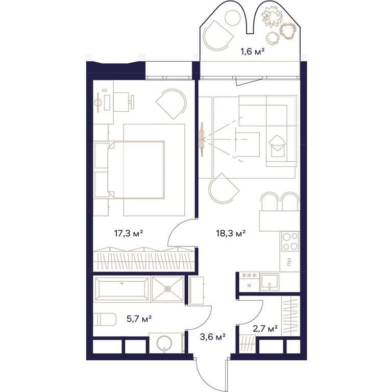 1-BD Apartment Sale, 49.2平方米 at Soyuz, Selskokhozyaystvennaya Street, Moscow, Russia #1 1-BD Apartment Sale, 49.2平方米 at Soyuz, Selskokhozyaystvennaya Street, Moscow, Russia #1