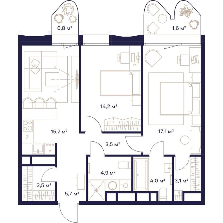 Продажа 2-комн. квартиры, 74,1 м² в ЖК «Союз», Сельскохозяйственная улица, Москва, Россия #1