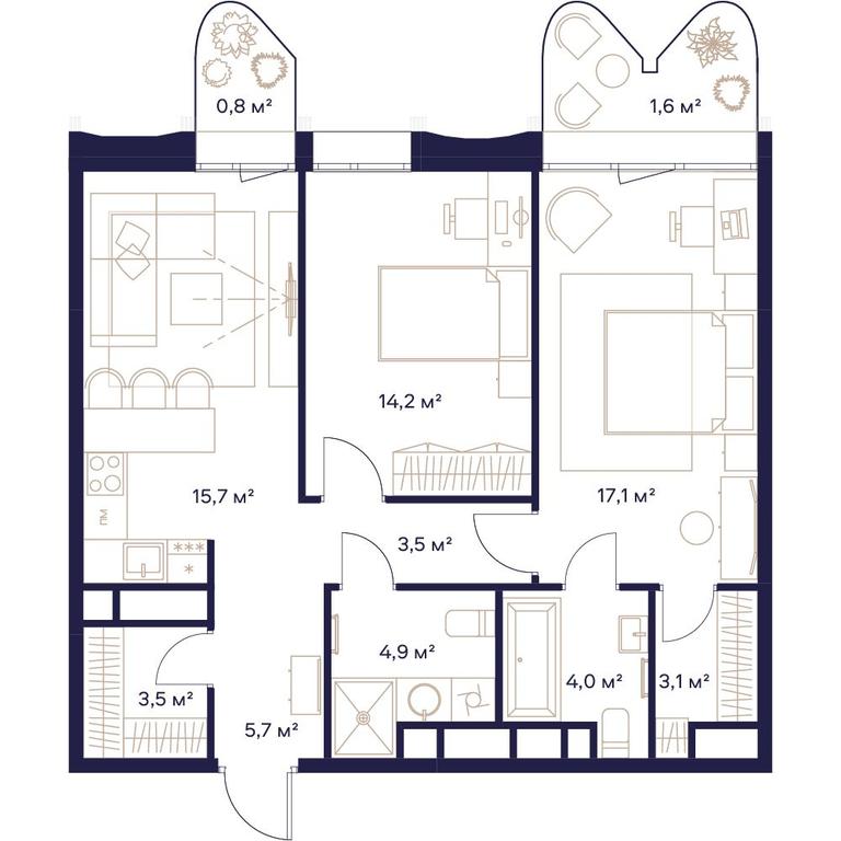 2-BD Apartment Sale, 74.1平方米 at Soyuz, Selskokhozyaystvennaya Street, Moscow, Russia #1 2-BD Apartment Sale, 74.1平方米 at Soyuz, Selskokhozyaystvennaya Street, Moscow, Russia #1