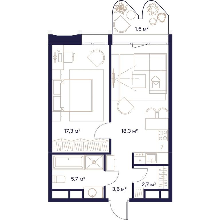 1-BD Apartment Sale, 49.2 sq. m. at Soyuz, Selskokhozyaystvennaya Street, Moscow, Russia #1 1-BD Apartment Sale, 49.2 sq. m. at Soyuz, Selskokhozyaystvennaya Street, Moscow, Russia #1