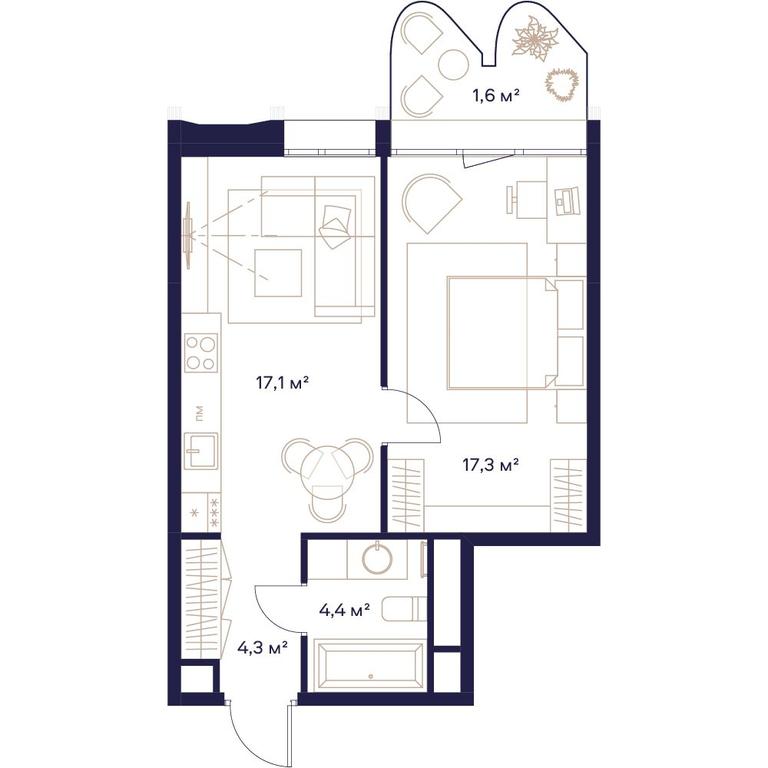 1-BD Apartment Sale, 44.7平方米 at Soyuz, Selskokhozyaystvennaya Street, Moscow, Russia #1 1-BD Apartment Sale, 44.7平方米 at Soyuz, Selskokhozyaystvennaya Street, Moscow, Russia #1