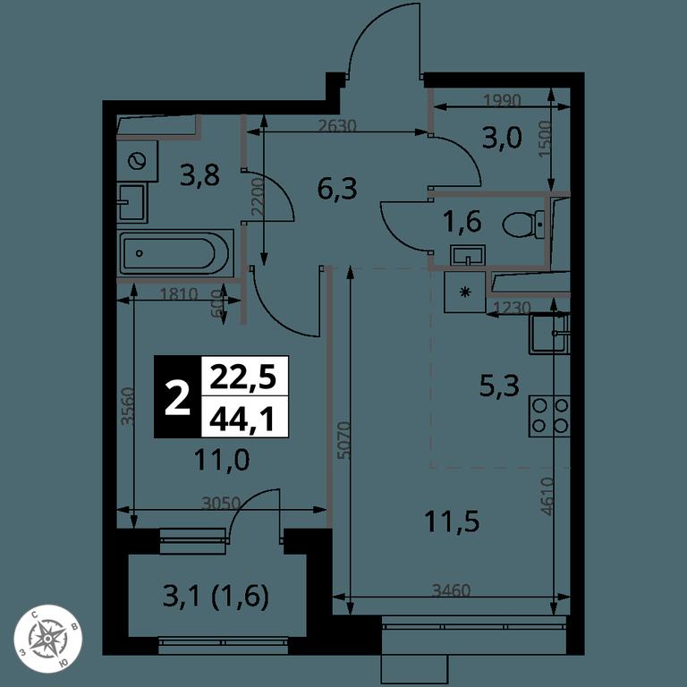 2-BD Apartment Sale, 44.1 sq. m. at 1-y Salarevskiy, Kiyevskoye Highway, Moskovskiy Settlement, Moscow, Russia #2