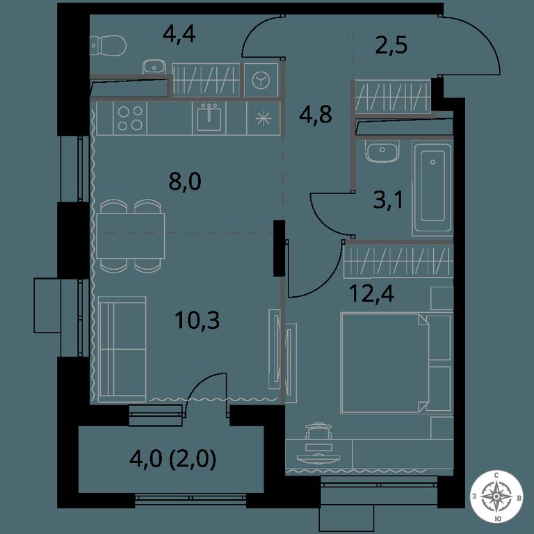 2-BD Apartment Sale, 47.5 sq. m. at 1-y Salarevskiy, Kiyevskoye Highway, Moskovskiy Settlement, Moscow, Russia #1