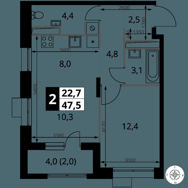 2-BD Apartment Sale, 47.5 sq. m. at 1-y Salarevskiy, Kiyevskoye Highway, Moskovskiy Settlement, Moscow, Russia #2