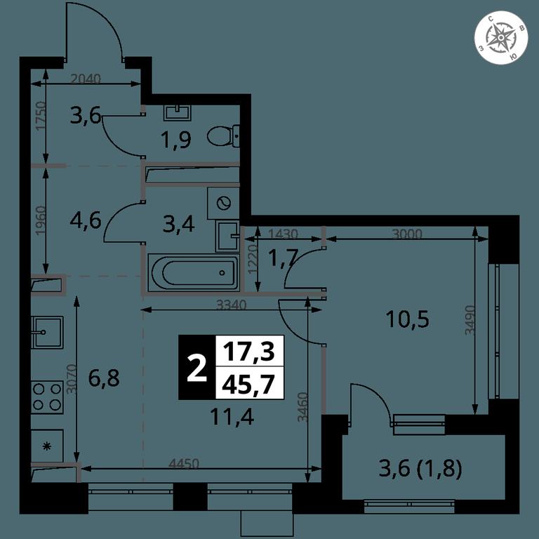 2-BD Apartment Sale, 45.7 sq. m. at 1-y Salarevskiy, Kiyevskoye Highway, Moskovskiy Settlement, Moscow, Russia #2
