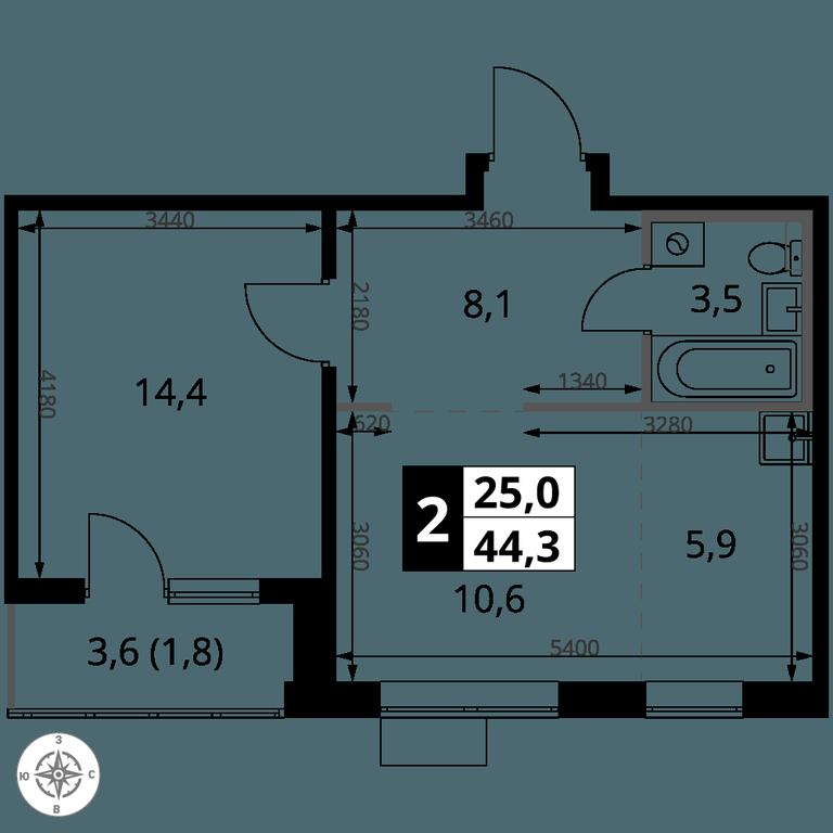 2-BD Apartment Sale, 44.3 sq. m. at 1-y Salarevskiy, Kiyevskoye Highway, Moskovskiy Settlement, Moscow, Russia #2