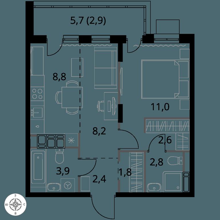 2-BD Apartment Sale, 44.4 sq. m. at 1-y Salarevskiy, Kiyevskoye Highway, Moskovskiy Settlement, Moscow, Russia #1